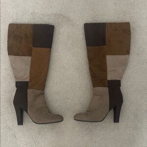 Cato Color Block Wide Calf Knee-High Boots Size 10 Faux Suede Patchwork Flaw